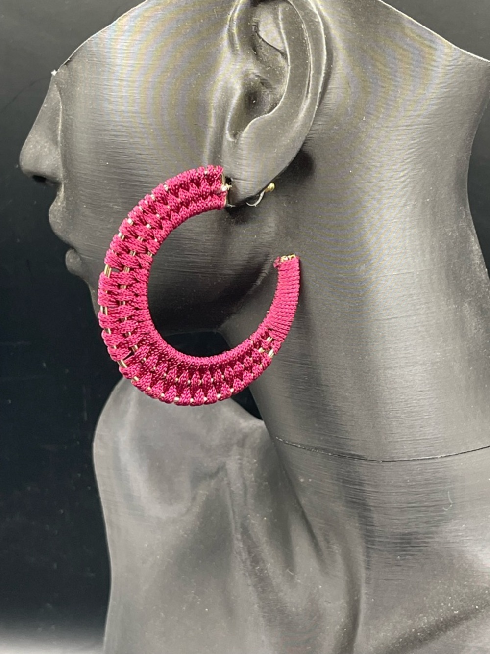 Magenta Puff Stitch Crochet Hoop Earrings